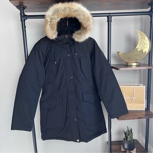 NWT Michael Kors Black Faux Fur Jacket Logo Coat Down Alternative Jacket Medium